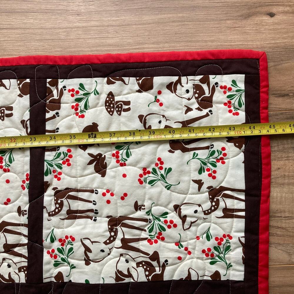 Handmade Baby Quilt Throw Decor Red Brown Woodland Friends Fawn Christmas 34x45 - Picture 5 of 7